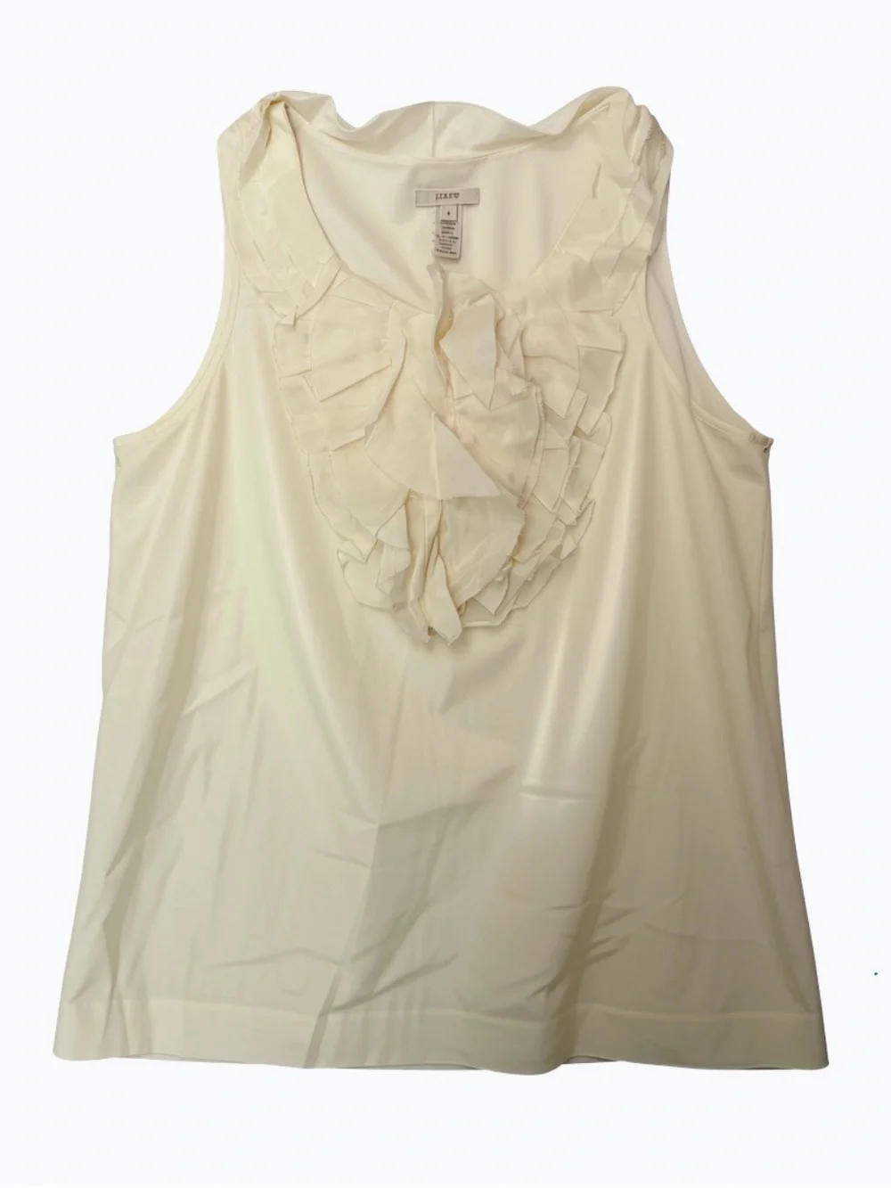 J Crew Cream Ruffle Front Silk Blend Sleeveless Top